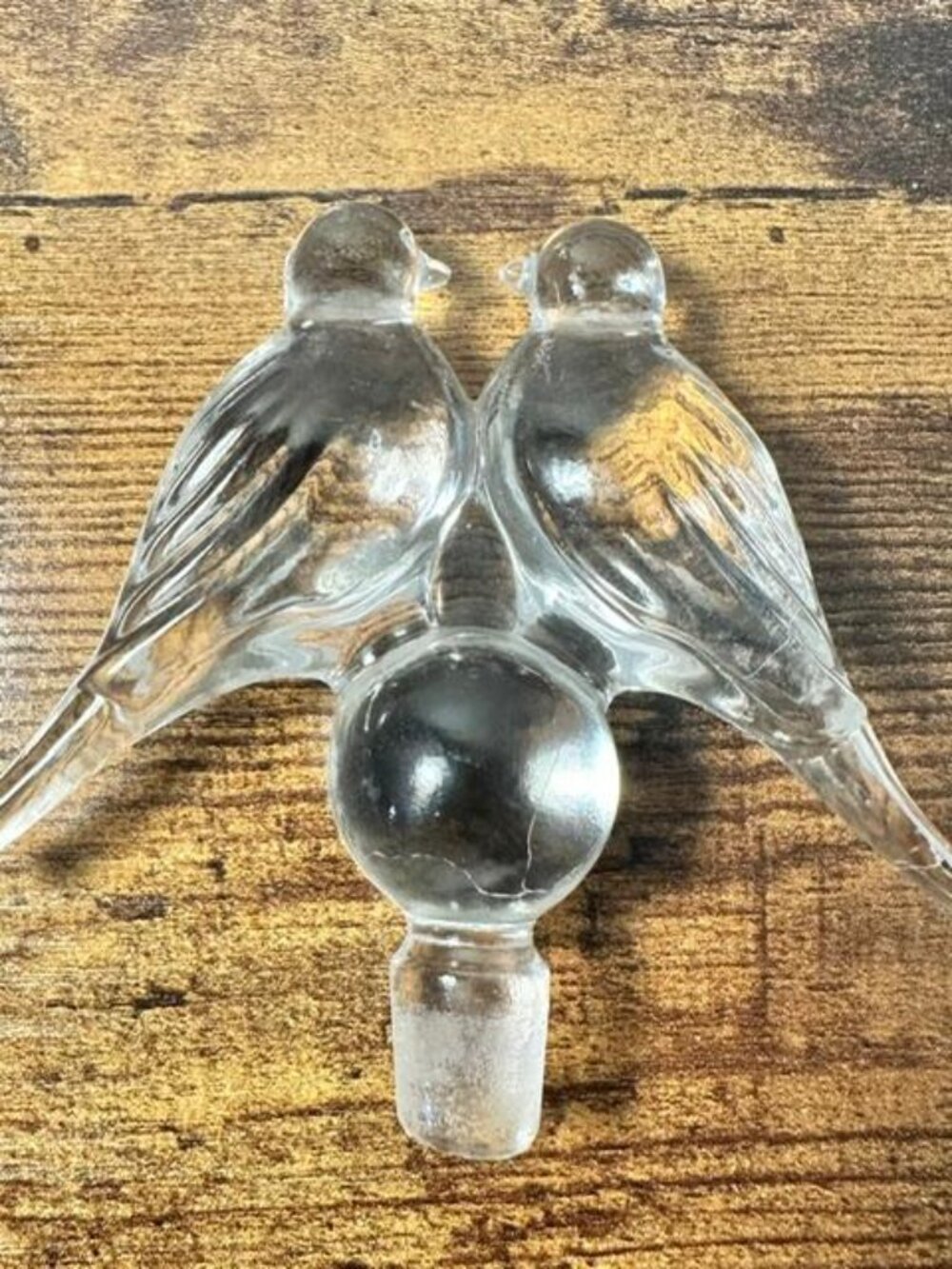 * Vintage Crystal Glass Bottle/Perfume Stopper Gunderson Pairpoint Lovebirds